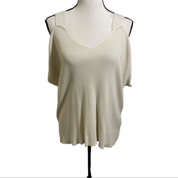 Eileen fisher Cream Ivory knit sweater cold shoulder Tencel. X-Small - Picture 3 of 11